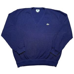 Vintage Lacoste Mens Blue V-Neck Pullover Sweater IZOD Size XL Made In USA